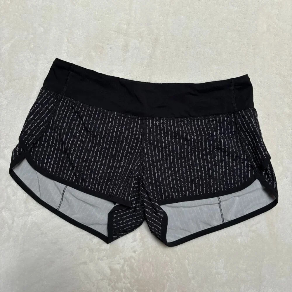 Lululemon Womens Speed Shorts Size 6 Manifesto Pinstripe Black White Rare